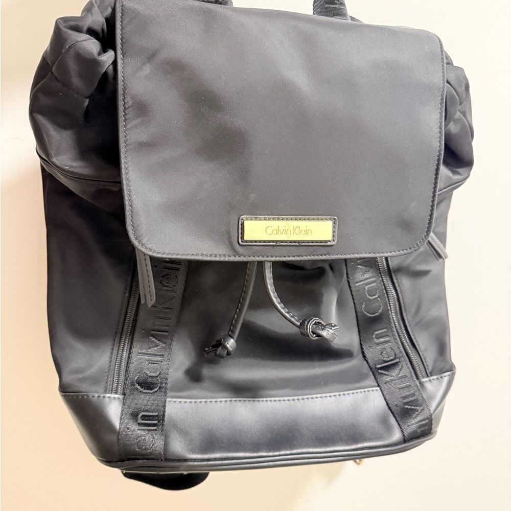 Calvin Klein Black Backpack with Flap-Over Design